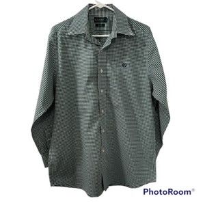 Lauren Ralph Lauren Green & White Gingham Check Slim Button Up LS Shirt Sz 32/33